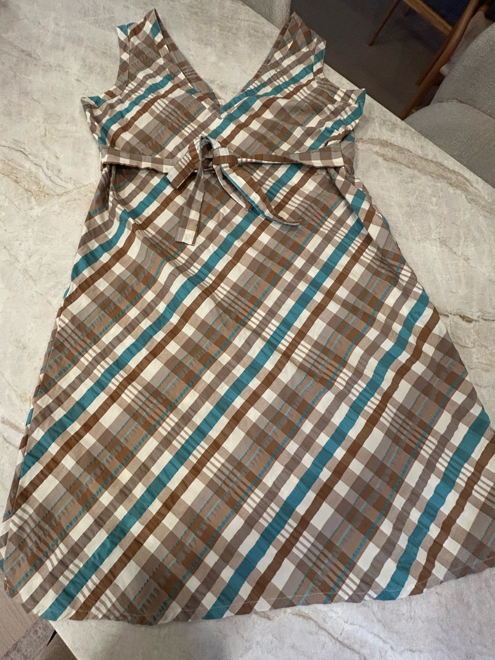Patagonia Organic Cotton Plaid Wrap Dress Women’s XL Blue Brown